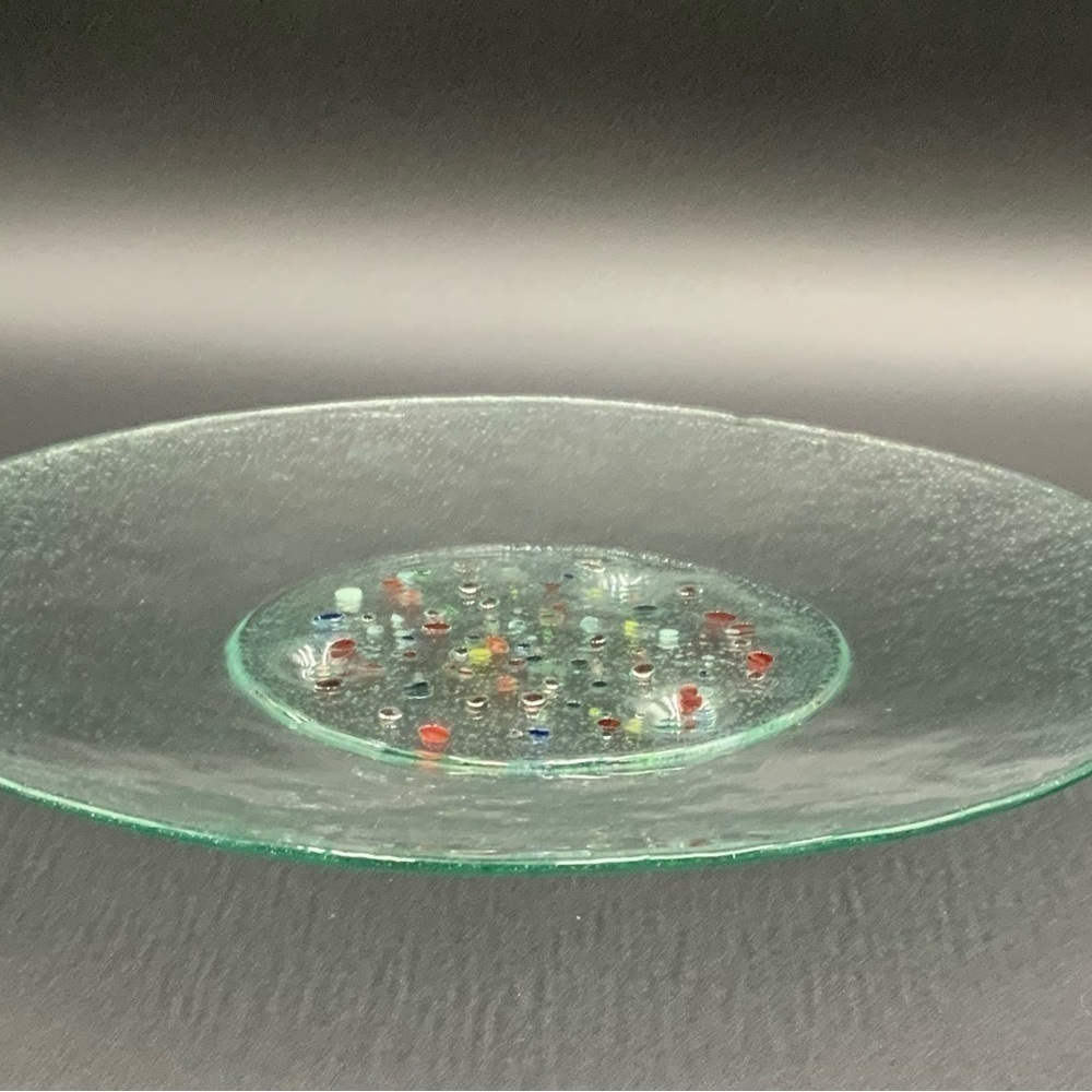 Handmade Footed Fused & Bubble Glass Platter/Wall Hanging “Sand Pebbles” - Picture 5 of 9